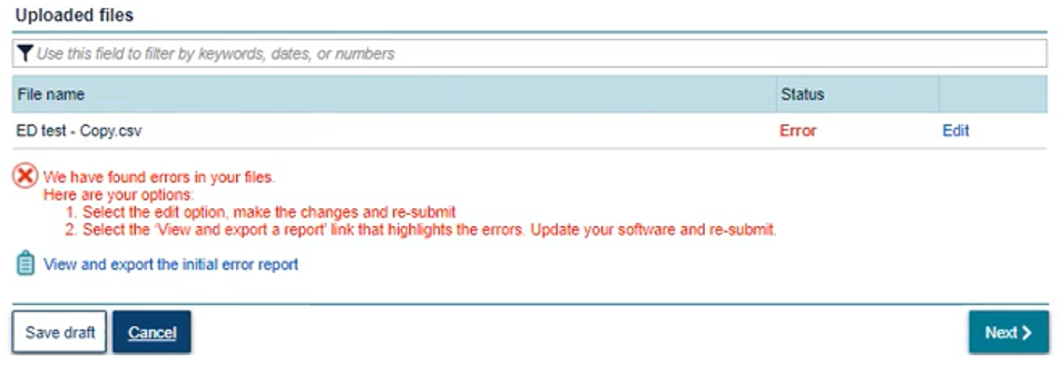 Error alert showing in myIR for uploaded file "We have found errors in your file".