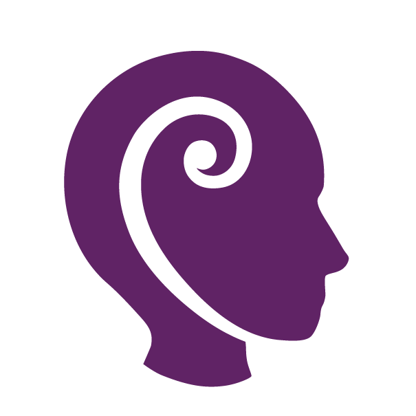 The koru is a stylisation of a fern shoot. The fern shoot begins to unfold at around the area where a person’s brain is, which alludes to a person’s skills, abilities, and personality. The image is in purple, the colour associated with disability awareness.