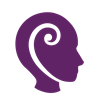 The koru is a stylisation of a fern shoot. The fern shoot begins to unfold at around the area where a person’s brain is, which alludes to a person’s skills, abilities, and personality. The image is in purple, the colour associated with disability awareness.