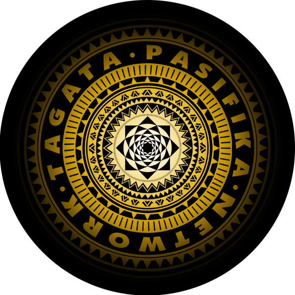 A black and gold circular logo that represents our Tagata Pasifika Network. The name of the network is on the outside. A compass point star sits at the centre and is encircled by traditional Polynesian design motifs.