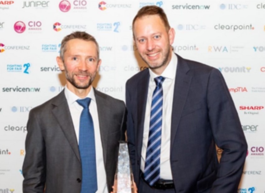 Patrick O’Doherty (left) and Richard Owen (right) accepting the Business Transformation through Digital and IT Award