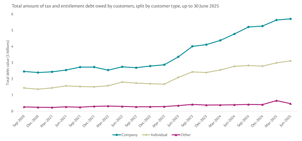 Graph that shows total debt owed by customers by customer type.