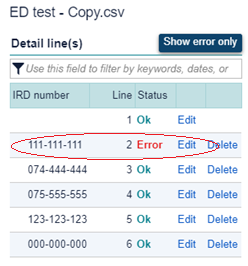 Error notification showing next to the relevant employee line item.