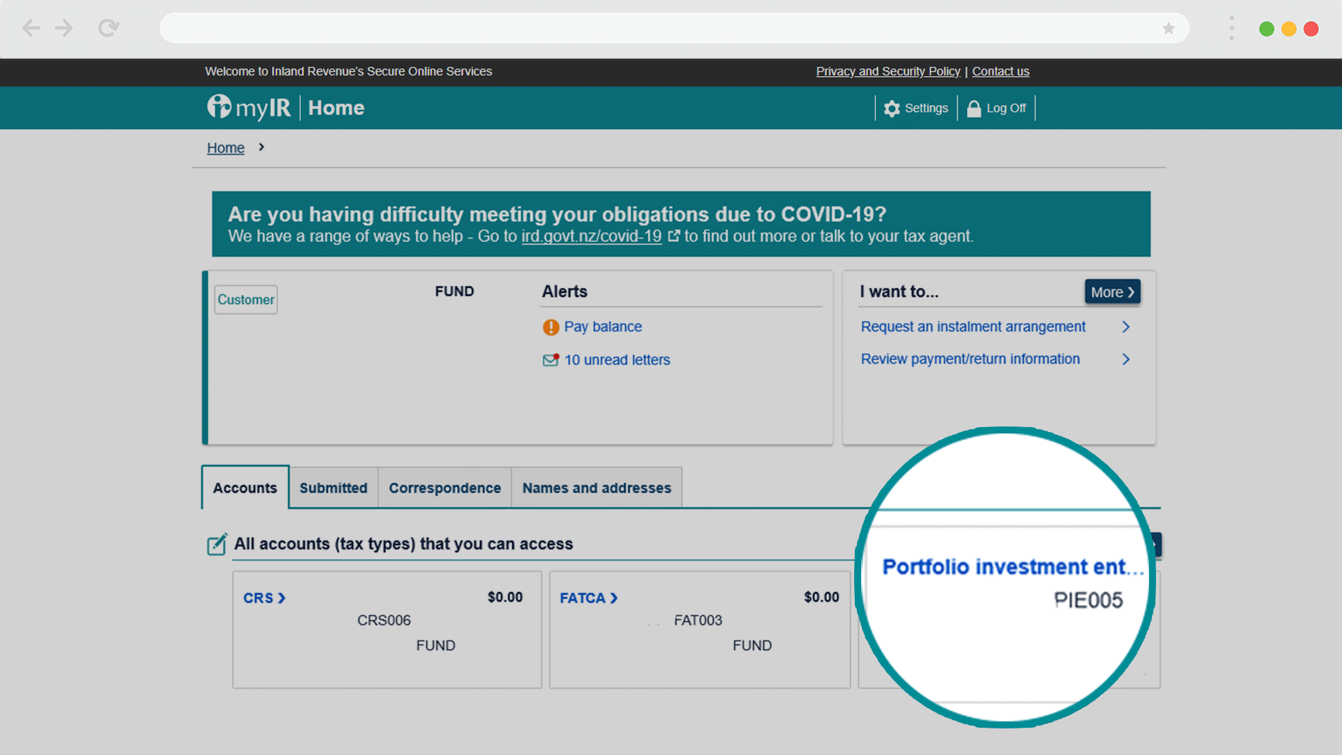 Select the Portfolio investment entity account