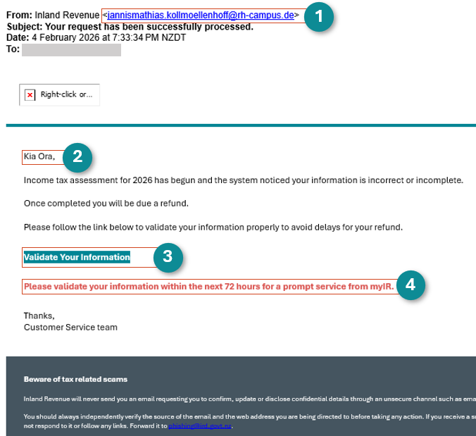 scam email with numbers linked to description.