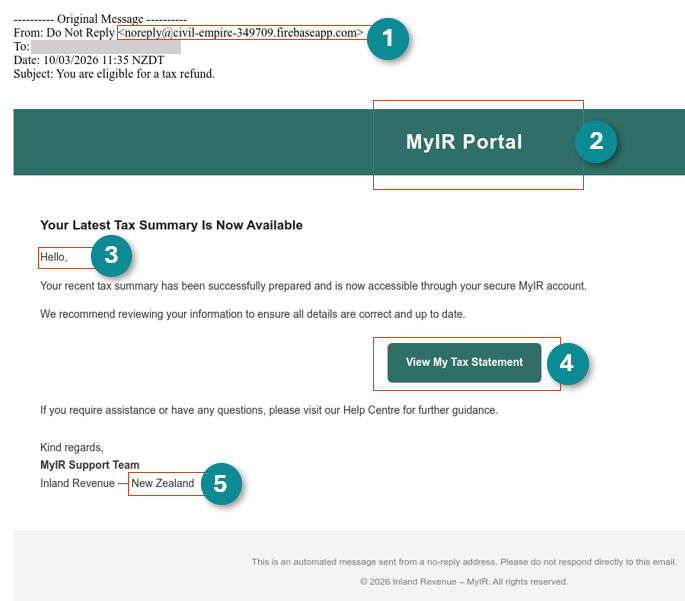 scam email with numbers linked to description