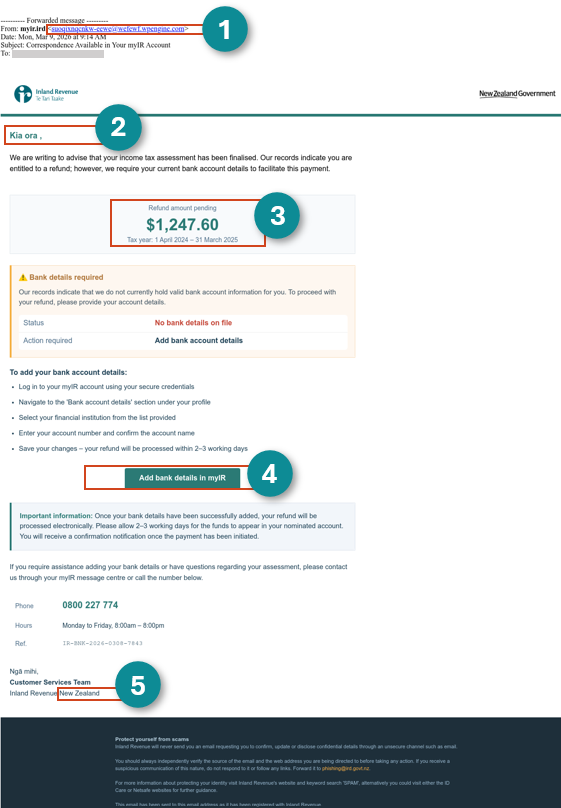 scam email with numbers linked to description